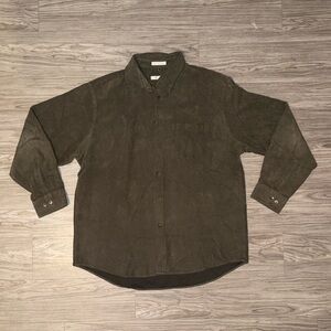 Vintage Geoffrey Beene Micro Suede Button Up Shirt Men’s Size XL Olive Green